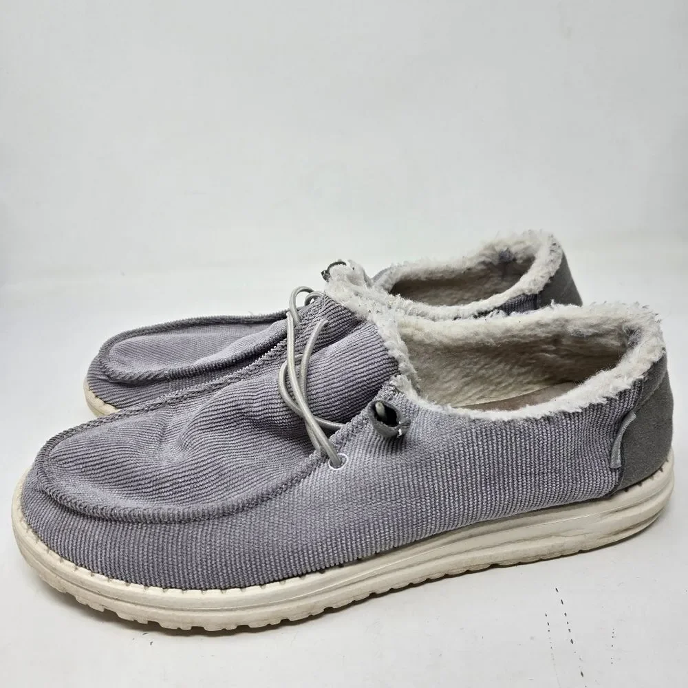HEY DUDE Wendy‎ Corduroy Gray Slip On Loafers Shoes Women’s Size 9 Lined